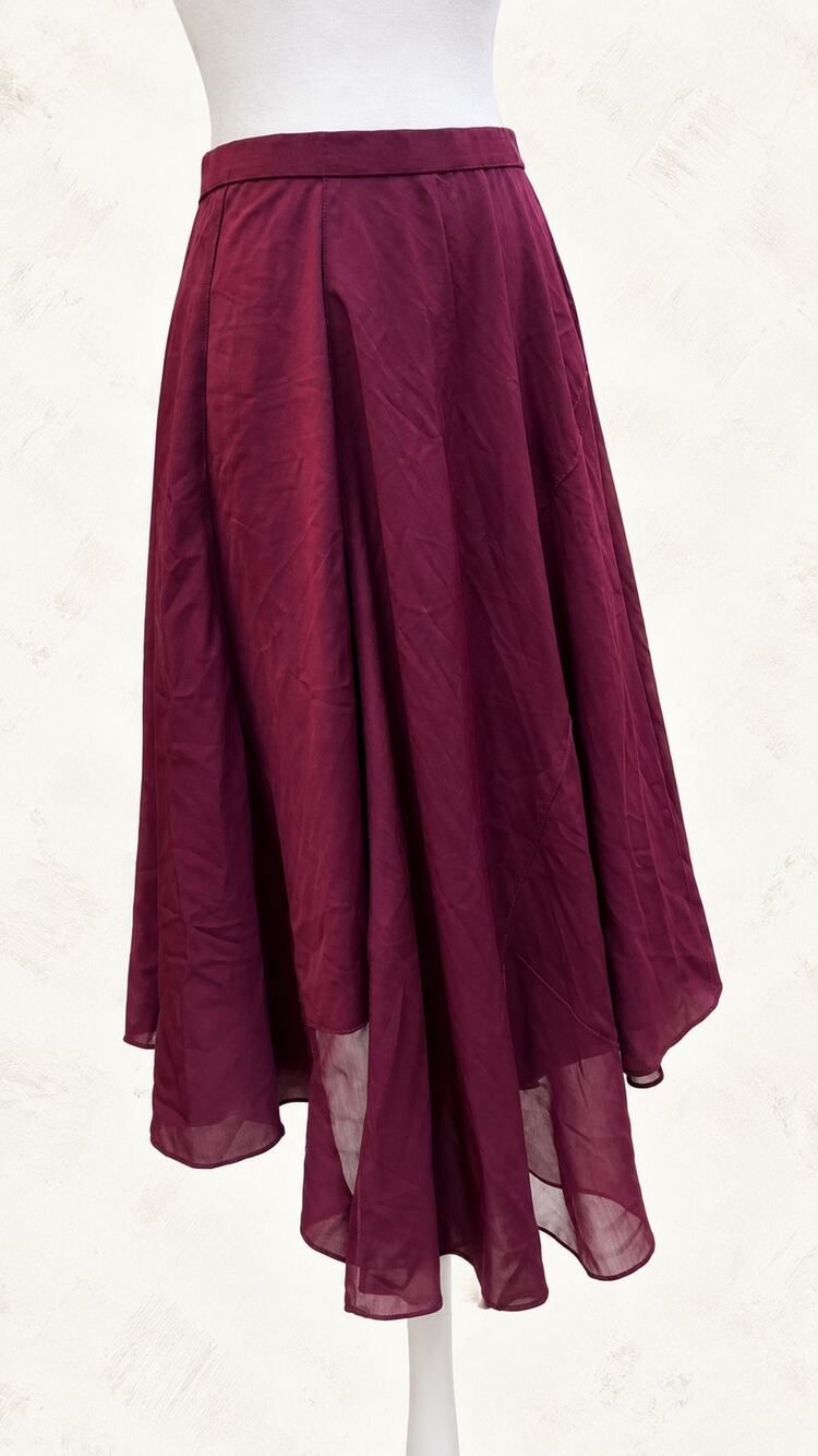 Banana Republic Size 4 Burgundy Chiffon Asymmetrical Midi Skirt Flowy Pleated